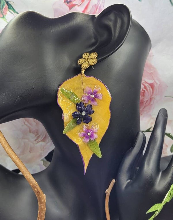 Boucles d'Oreilles Feuilles Jaunes