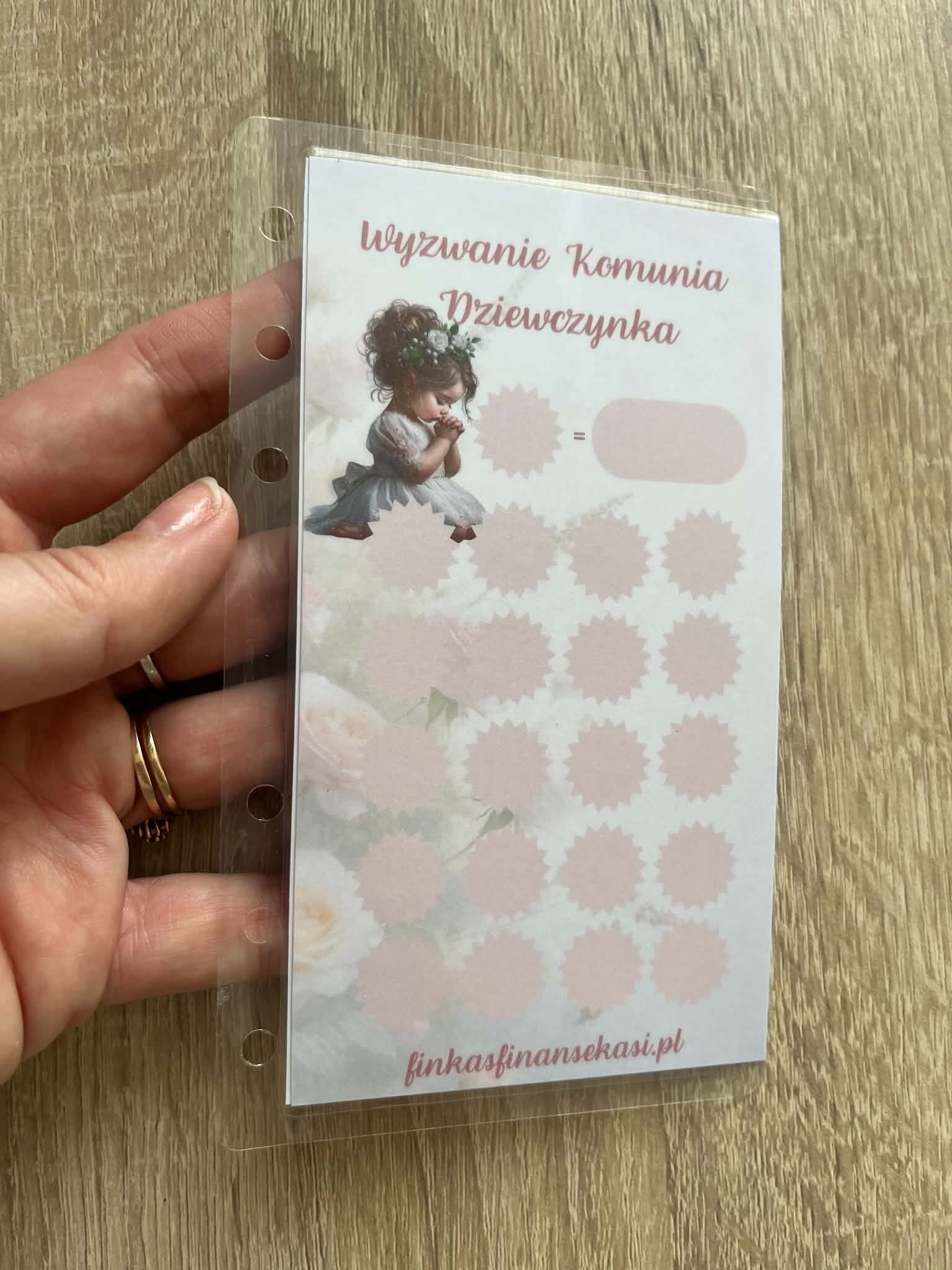 Wyzwanie oszczędnościowe koperta "Pierwsza Komunia Święta dziewczynka"