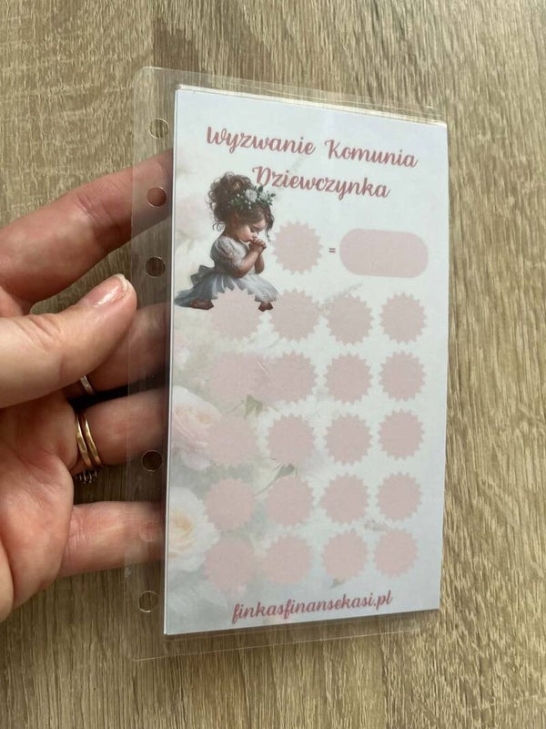 Wyzwanie oszczędnościowe koperta "Pierwsza Komunia Święta dziewczynka"
