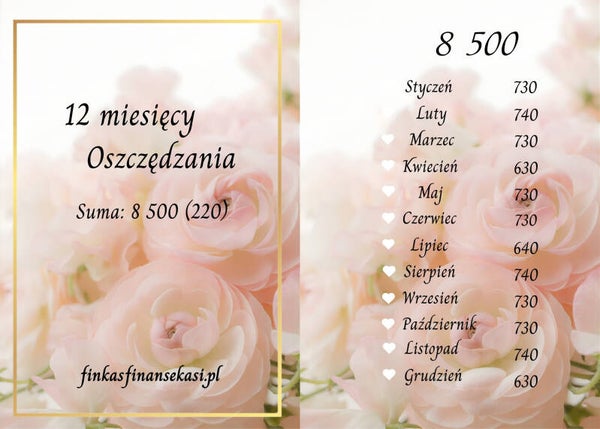 Wyzwanie oszczędnościowe "12 Miesięcy" (pudrowy róż)