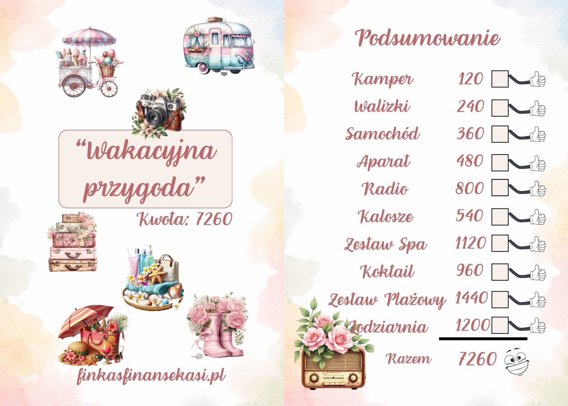 Wakacyjne wyzwanie oszczędnościowe – zestaw 10 kart