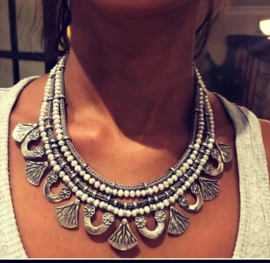 Magnifique collier statement en argent massif