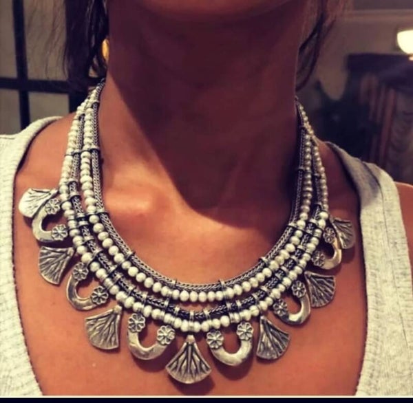 Magnifique collier statement en argent massif