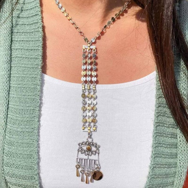 Silver and Cooper Eye long necklace
