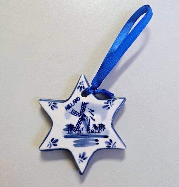 Kersthanger ster aan lint Delfts Blauw