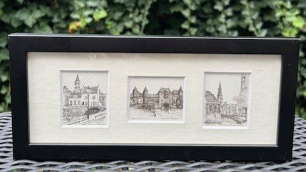 Schilderij met 3 pentekeningen van Amersfoort