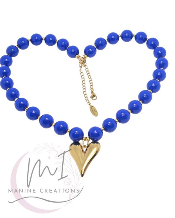 Statement Ketting – Koningsblauw met Gouden Hart Bedel