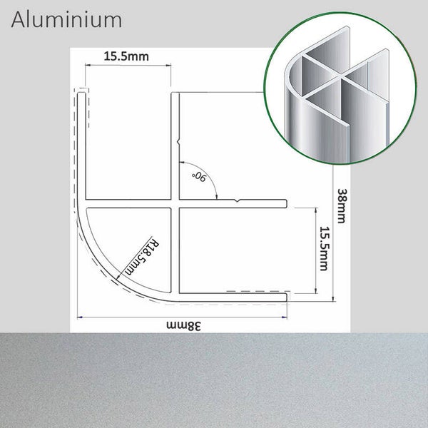 15mm Aluminium hoek profiel 38x38x2200 geanodiseerd met beschermlaag