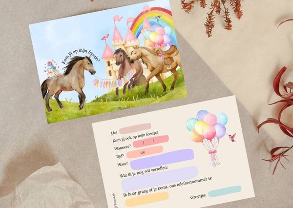 8 x Uitnodiging Kinderfeestje - Paarden - met envelop