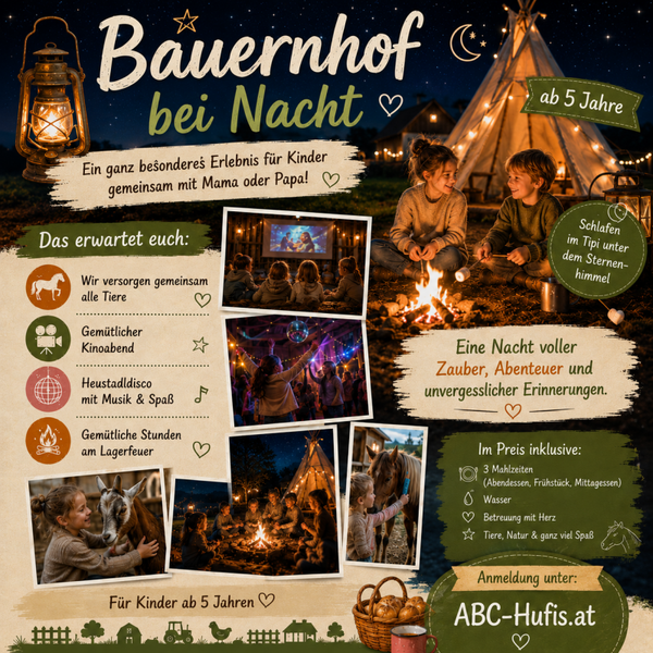 Bauerhof bei Nacht mit Begleitperson ab 5 Jahre 49-5.9.2026