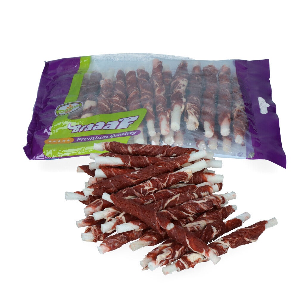 En-cas pour chiens à base de peau de buffle avec de l'agneau et du poisson