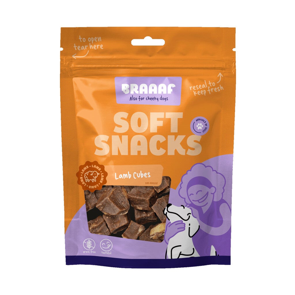 Braaaf Soft Snack Cubes - 1 Agneau et Poisson et 1 Bœuf et poisson