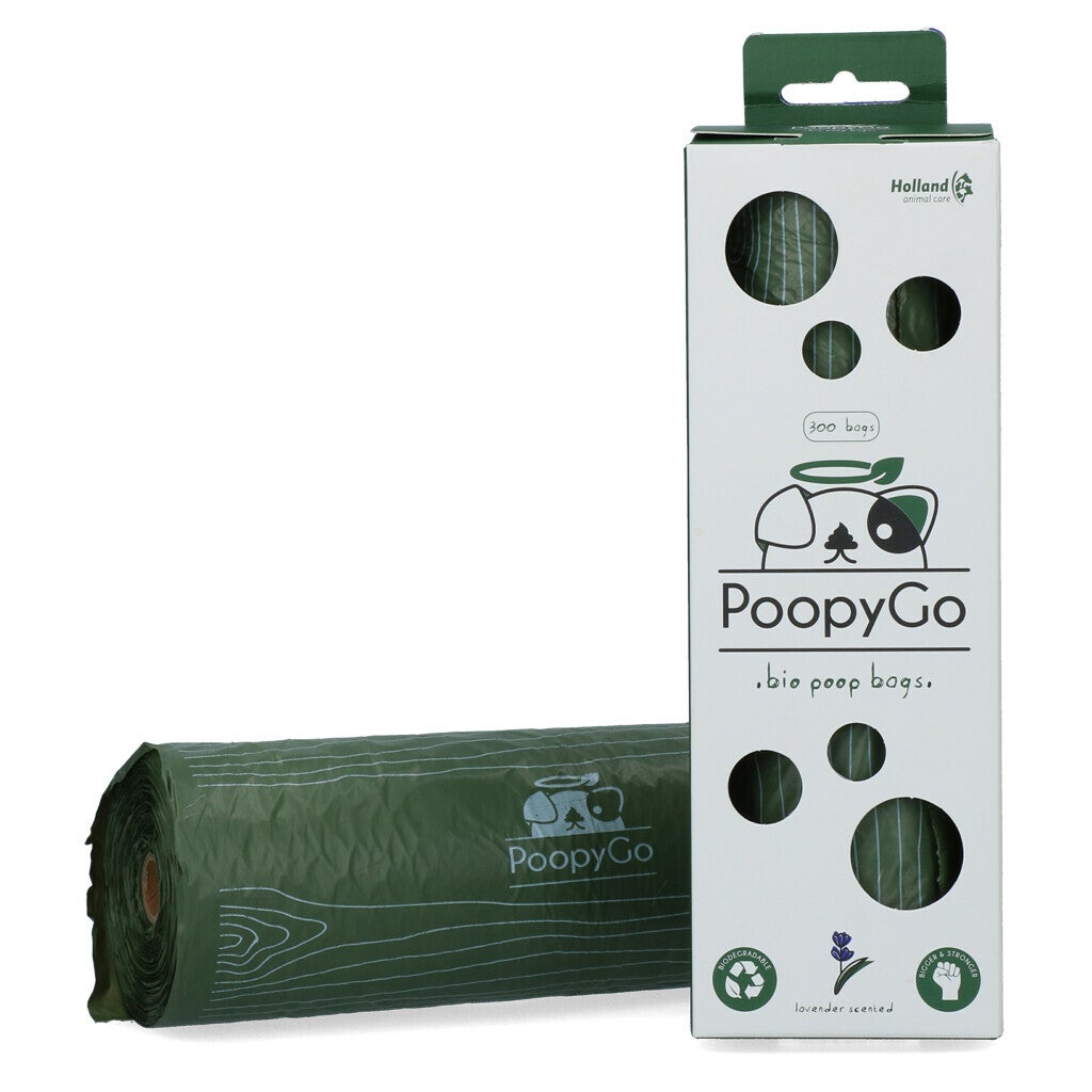 Boîte de sacs à crottes écologiques PoopyGo parfumée à la lavande (300 pièces)