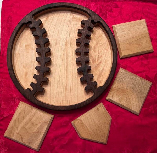 Baseball Serving Dish with four Base Coasters