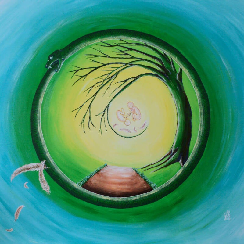 Titel; Ourobouros twins - Acryl op board