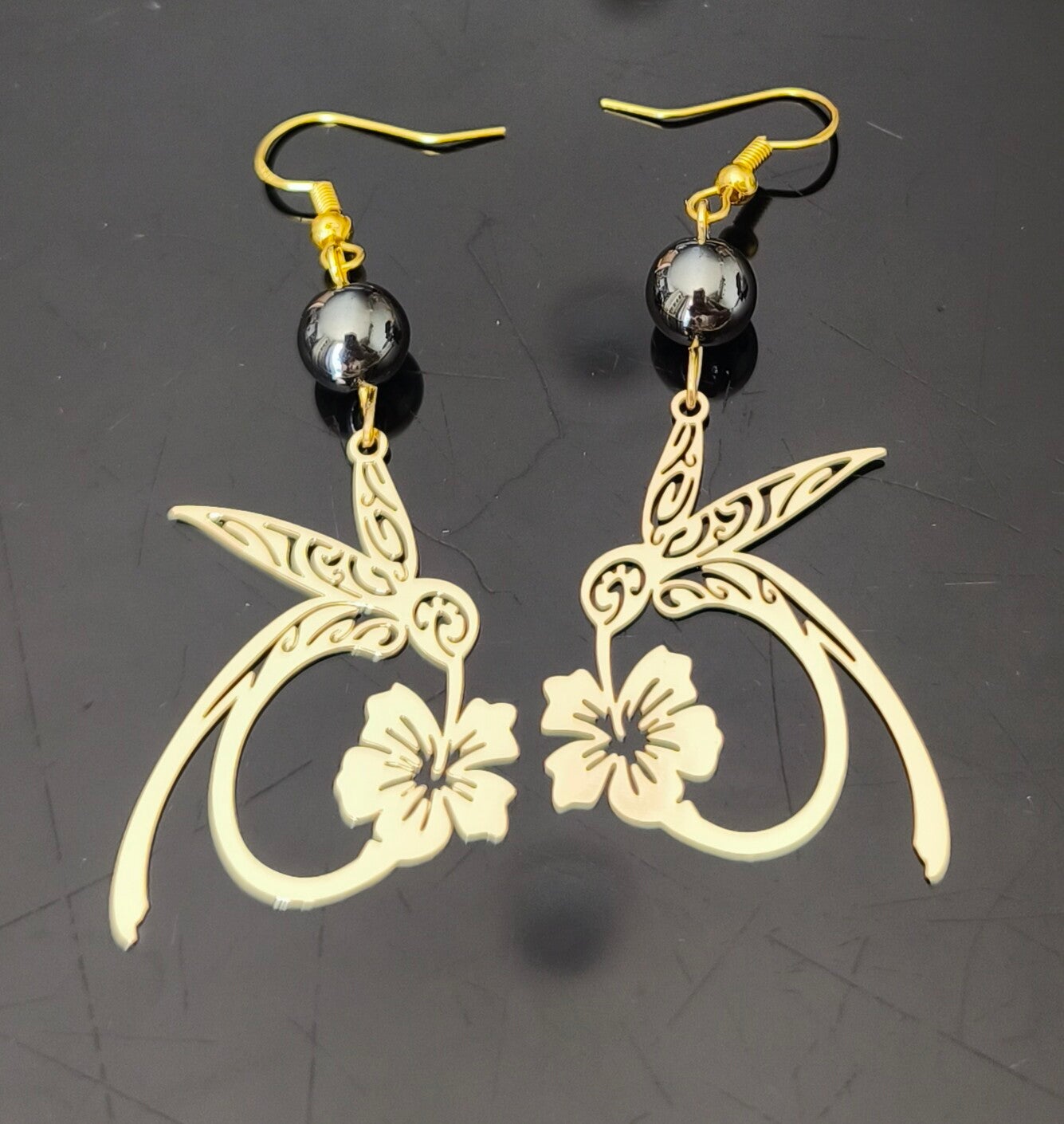 Boucle d'oreille colibri et hématite