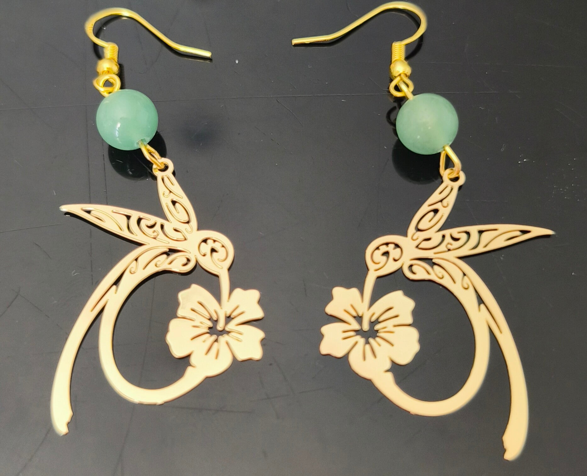 Boucle d'oreille colibri et aventurine
