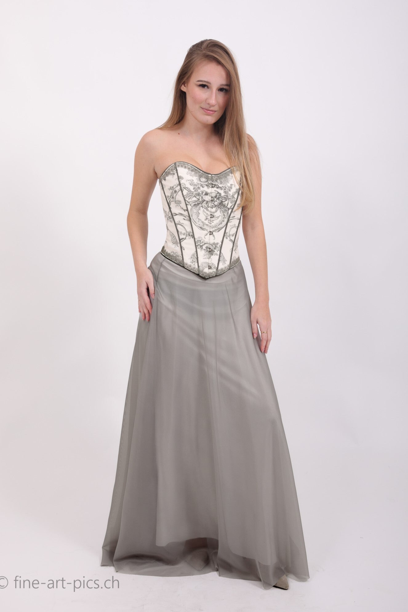 Corsage Vintage-Style, Toile de jouy Stoff, Deko-Korsettschließe und in 11 Farbvarianten