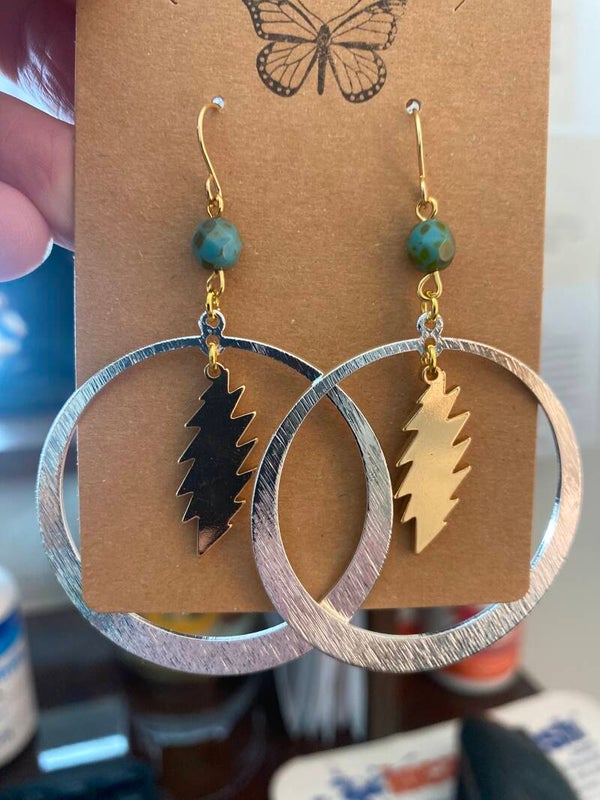 Large Silver hoops with gold-plated bolt