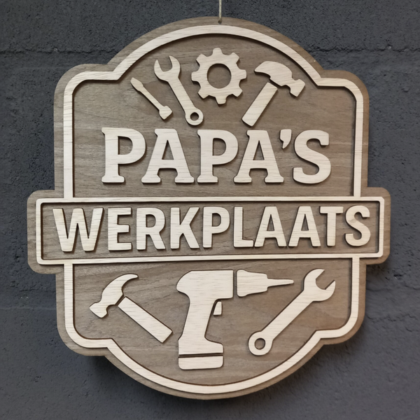 Papa’s Werkplaats - houten wandbord