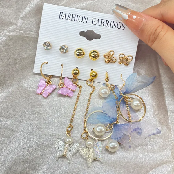 A119	Paquete 6 pares aretes-aleacion enchapado