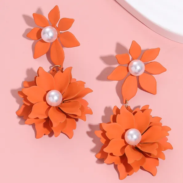 900	Aretes flor naranja doble-aleacion