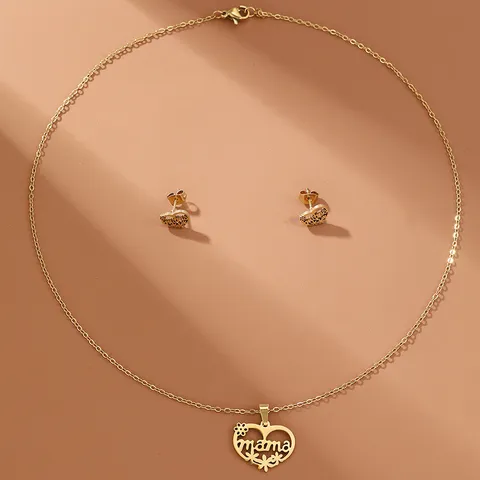 1396	Set collar y aretes mamá-acero inoxidable