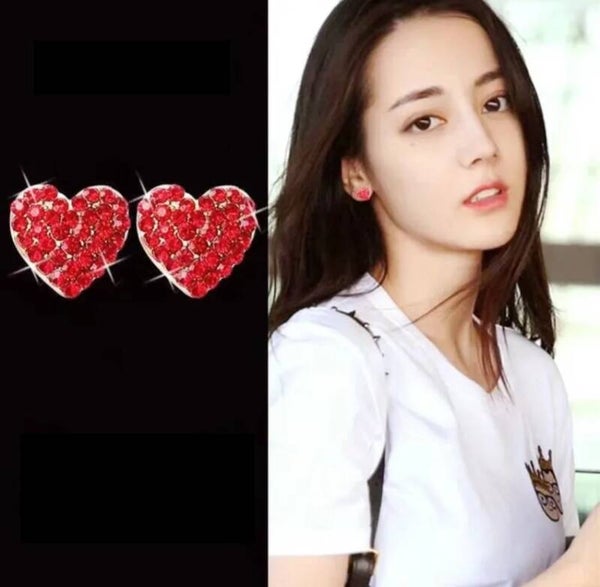 637 Aretes corazon diamantados rojos