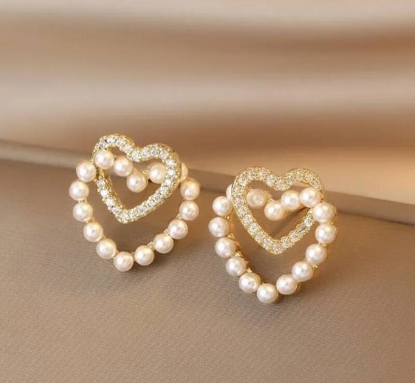 367 Aretes corazon diamantes y perlas