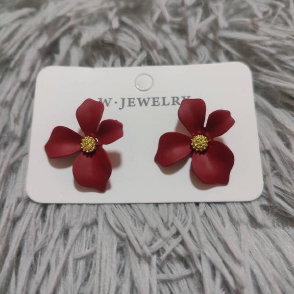 009 Aretes Flor Individual Rojo