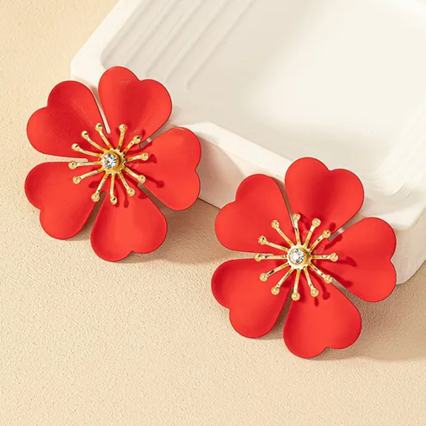A023	Aretes grandes flores rojas-aleacion