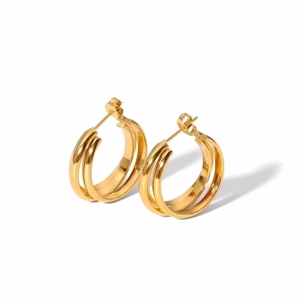 1254	Aretes triple-acero inoxidable chapado oro