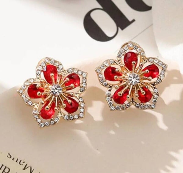 482 Aretes flor roja diamantada