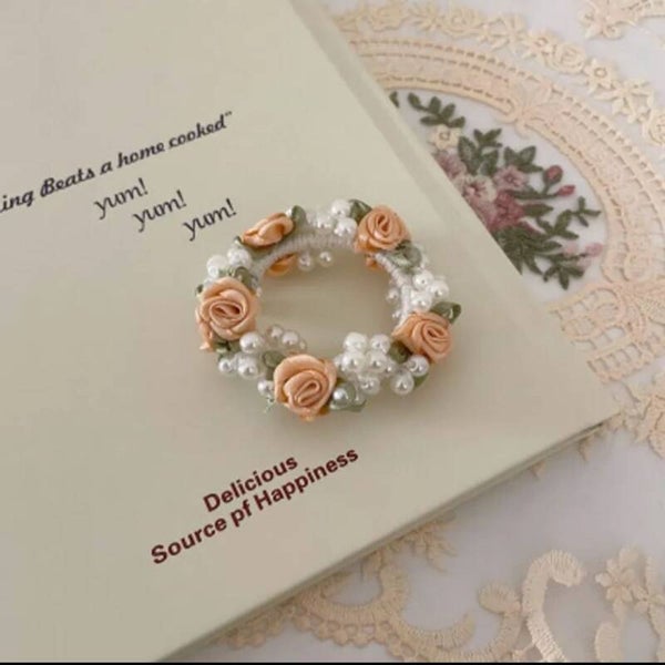 089 Coleta flores y perlas rosa