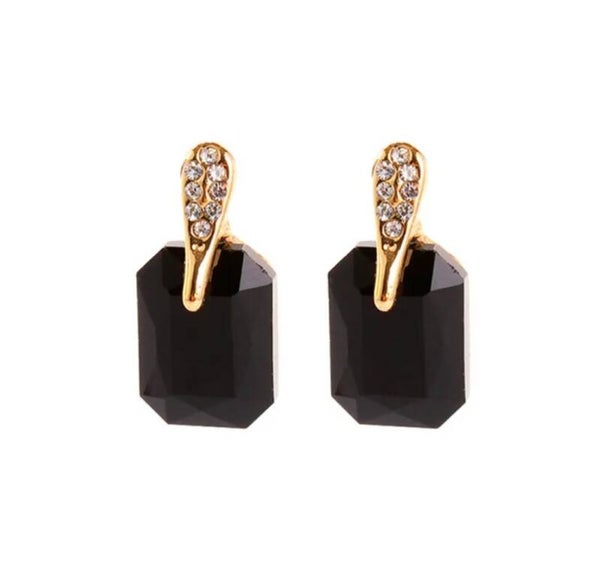 376 Aretes piedra negra y diamantes