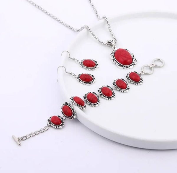 545 Set aretes, collar y pulsera rojo