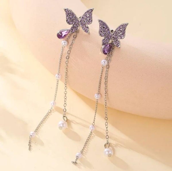 327 Aretes mariposa y perlas