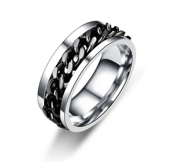 162 Anillo Trenzado Giratorio No. 8 (Negro y Plata)