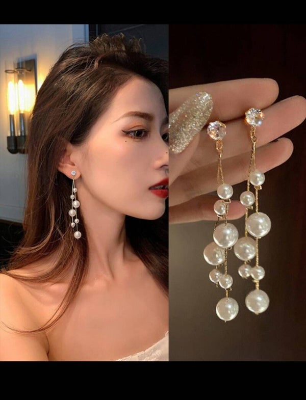 Aretes perlas y brillante