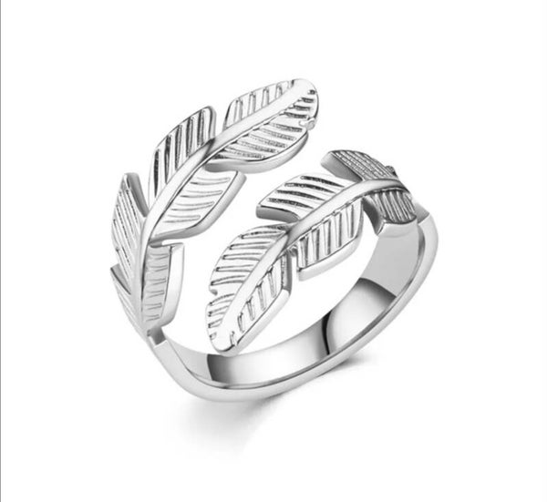 Anillo ajustable hojas grueso plateado