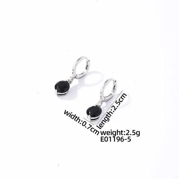 931	Aretes gotas piedra negra-acero inoxidable