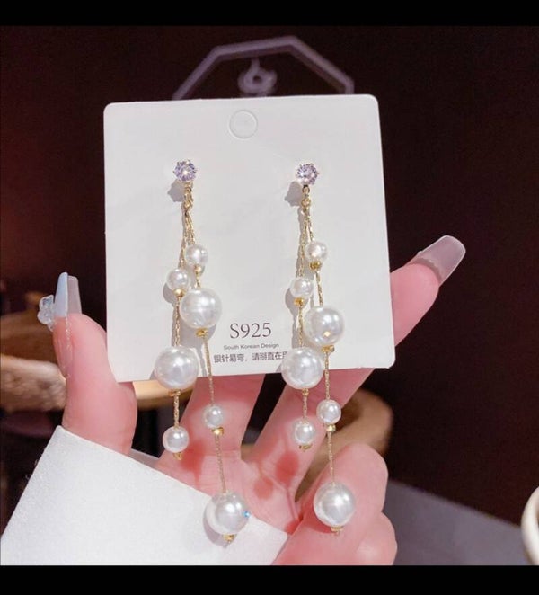 Aretes perlas colgantes