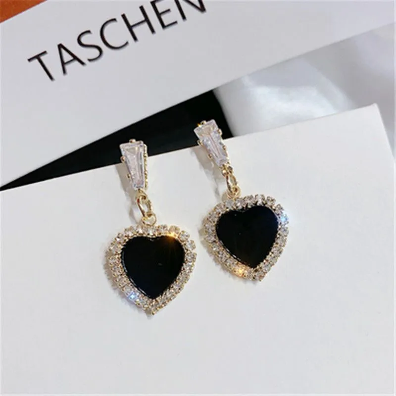 1593	Aretes corazon negro-aleacion
