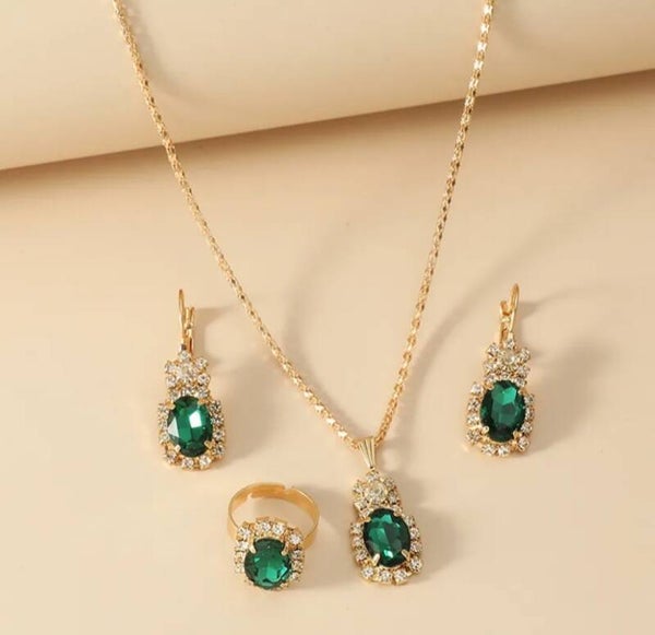 268 Set Collar Aretes Anillo Esmeraldas