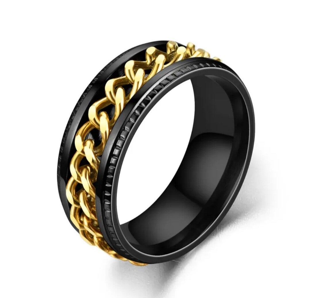161 Anillo Trenzado Giratorio No. 8 y 9 (Negro y Dorado)