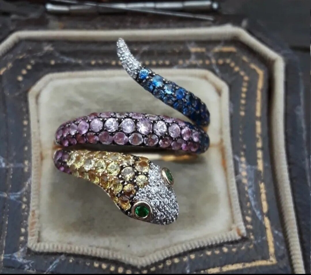 517 Anillo serpiente multicolor diamantado