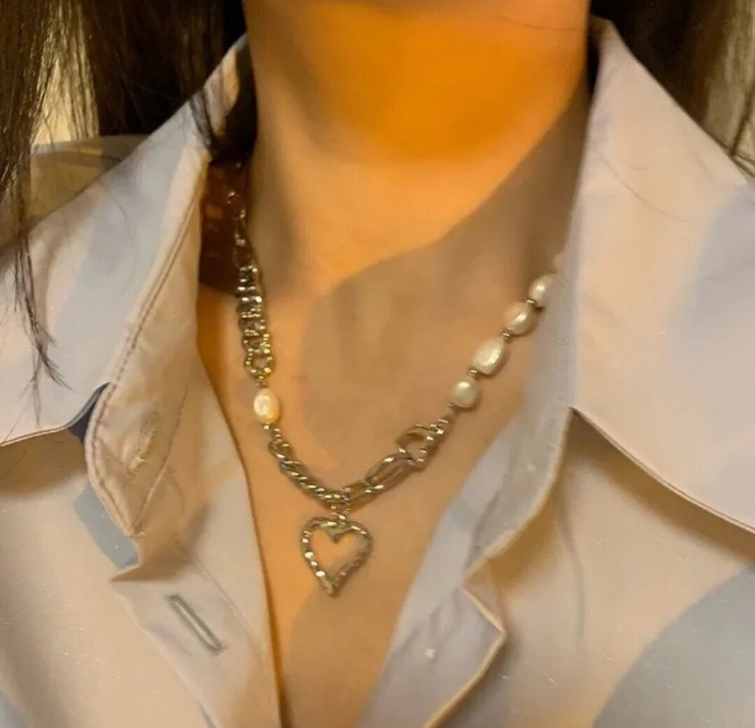 440 Collar corazon y perlas