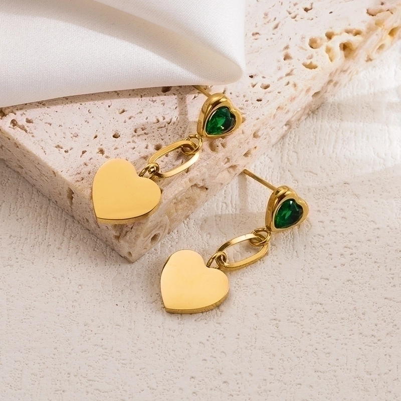 1247	Aretes corazones verde y dorado-acero inoxidable