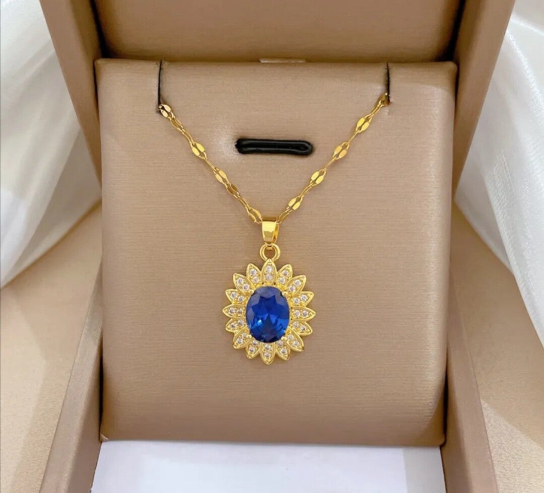 Collar y dije piedra azul