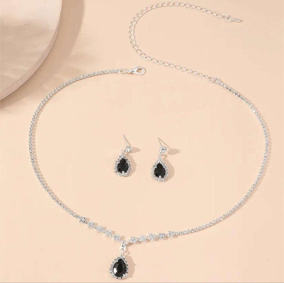 266 Set Collar Aretes Piedra Negra